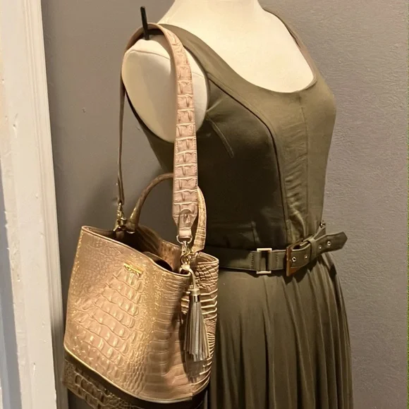 Brahmin Amelia Chiffon roseleaf croc embossed leather bucket bag